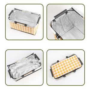 collapsible outdoor camping portable insulated picnic basket camping picnic ice pack(yellow grid) collapsible outdoor camping portable insulated picnic basket camping picnic ice pack(yellow grid)