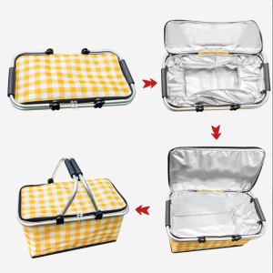 collapsible outdoor camping portable insulated picnic basket camping picnic ice pack(yellow grid) collapsible outdoor camping portable insulated picnic basket camping picnic ice pack(yellow grid)