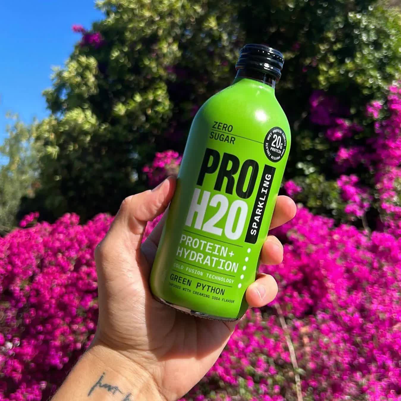 pro h20 sparkling 20g protein hydration drink zero sugar hydrate green python