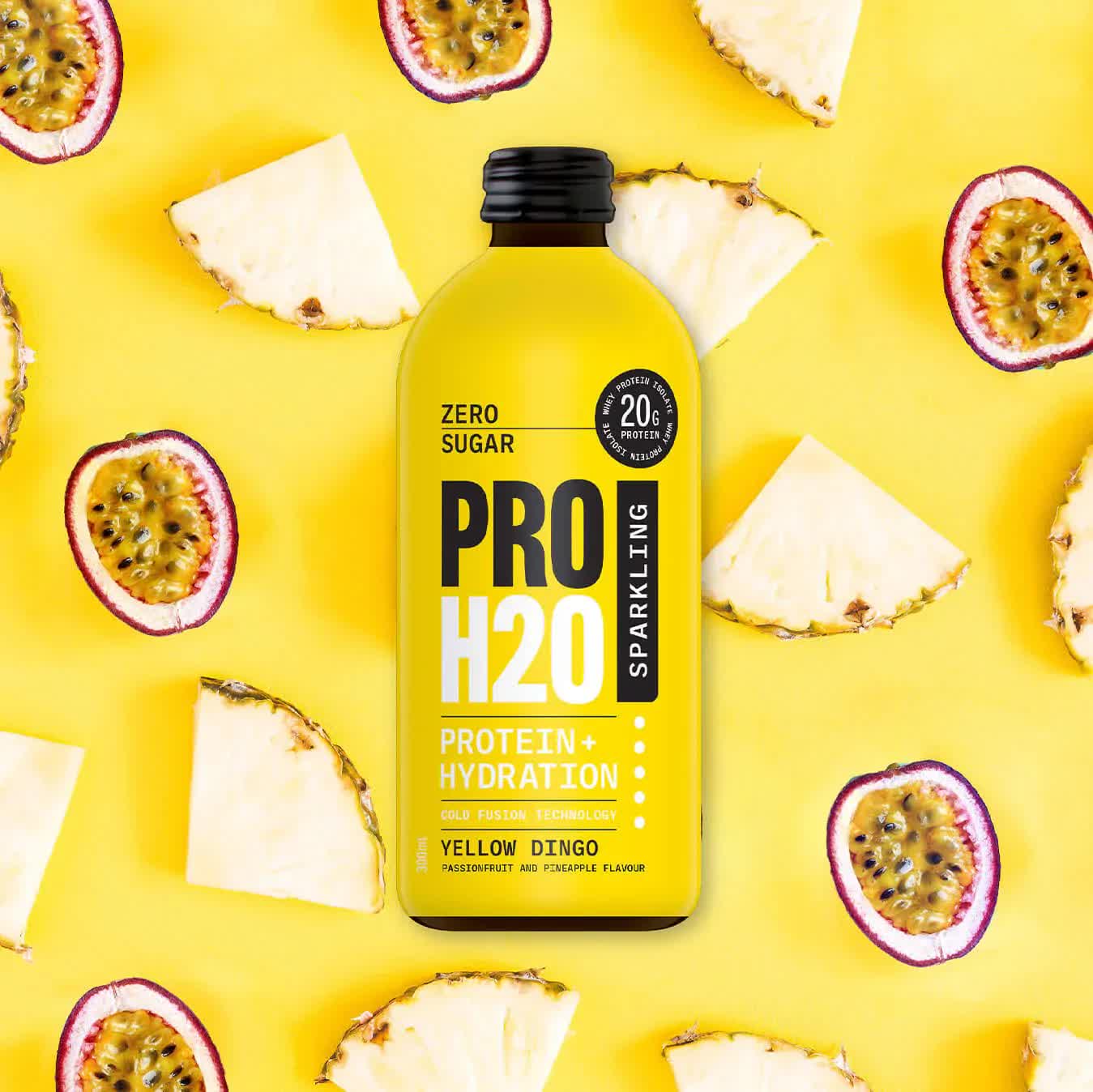 pro h20 sparkling water 20g protein hydration drink zero sugar yellow dingo