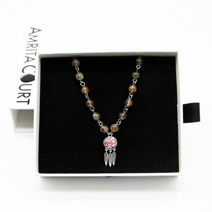 gift box rose white gold aroma necklace + purify oil blend
