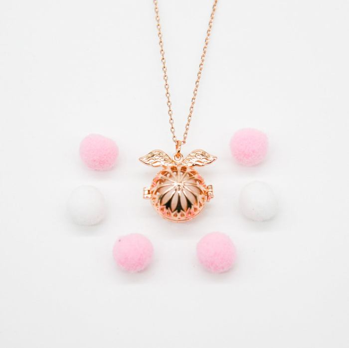 gift box angel ball rose gold aroma necklace + purify oil blend