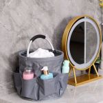 khaki portable picnic basket, foldable outdoor beach basket with handle, multi use storage and wash bag