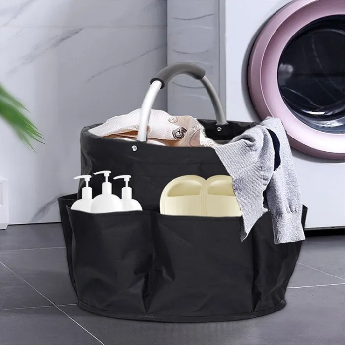 khaki portable picnic basket, foldable outdoor beach basket with handle, multi use storage and wash bag