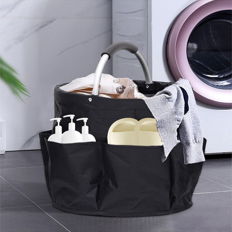 khaki portable picnic basket, foldable outdoor beach basket with handle, multi use storage and wash bag