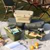 army green foldable outdoor picnic basket with lid and tabletop, camping storage box, car friendly organizer army green foldable outdoor picnic basket with lid and tabletop, camping storage box, car friendly organizer