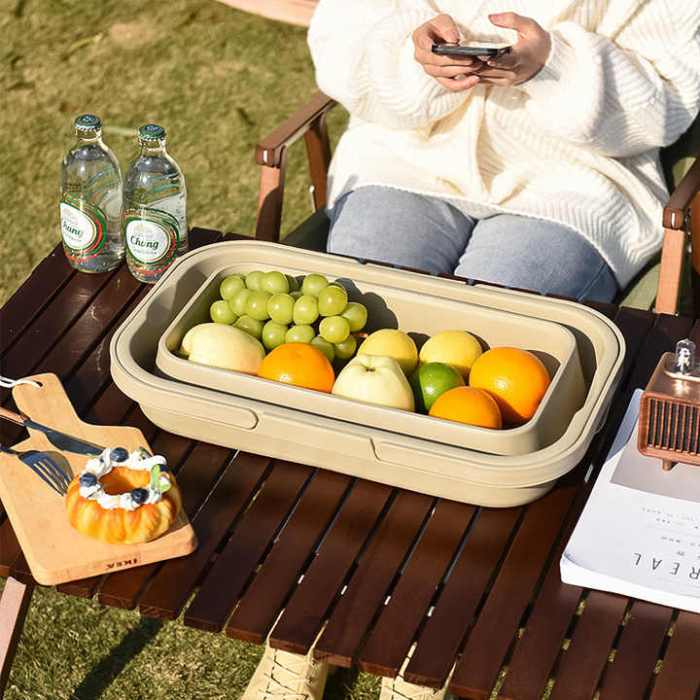 army green foldable outdoor picnic basket with lid and tabletop, camping storage box, car friendly organizer army green foldable outdoor picnic basket with lid and tabletop, camping storage box, car friendly organizer