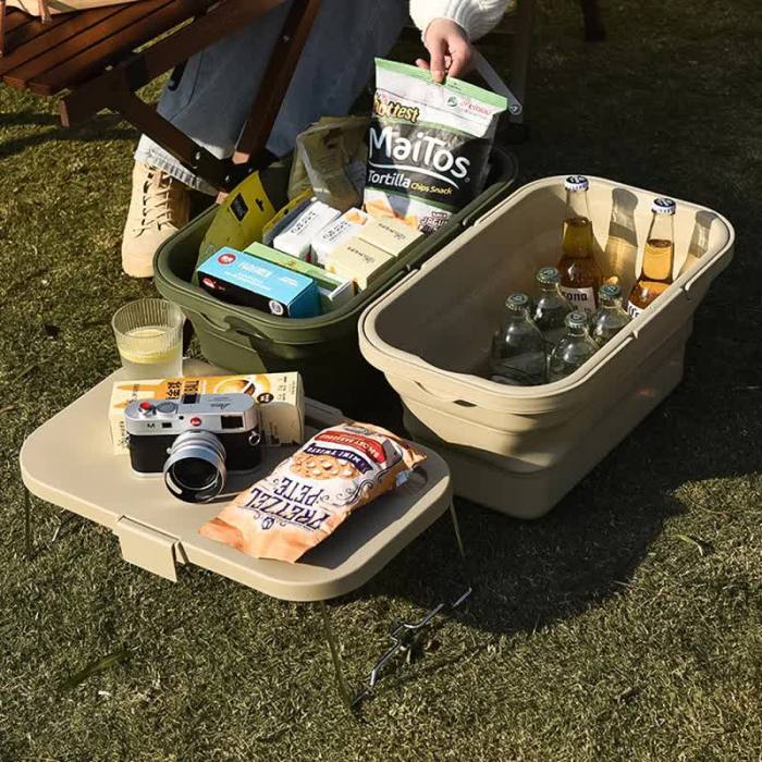 army green foldable outdoor picnic basket with lid and tabletop, camping storage box, car friendly organizer army green foldable outdoor picnic basket with lid and tabletop, camping storage box, car friendly organizer