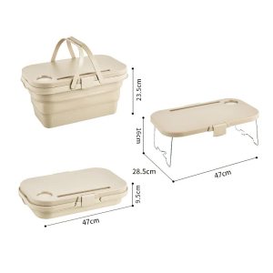 army green foldable outdoor picnic basket with lid and tabletop, camping storage box, car friendly organizer