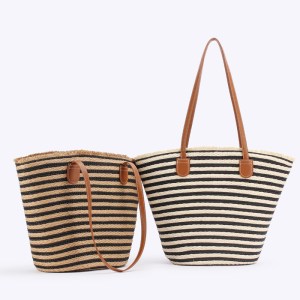black and white stripes handmade large capacity striped beach tote bag with zipper and inner pocket summer vacation woven shoulder bag for women black and white stripes handmade large capacity striped beach tote bag with zipper and inner pocket summer vacation woven shoulder bag for women