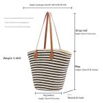white and yellow stripes handmade large capacity striped beach tote bag with zipper and inner pocket summer vacation woven shoulder bag for women