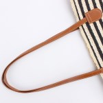 white and yellow stripes handmade large capacity striped beach tote bag with zipper and inner pocket summer vacation woven shoulder bag for women