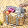2pcs yellow insulated picnic lunch bag with checkered design, thermal storage for hot and cold items