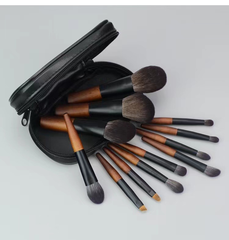 style a 12 piece mini portable makeup brush set fiber bristle beauty tool set(with storage bag)