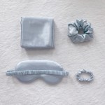 light gold luxury faux silk sleep gift set 4 piece eye mask, pillowcase & scrunchies for relaxation & comfort