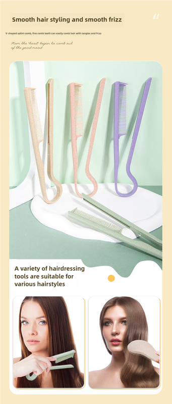 purple eco friendly wheat straw hair care set massage brush, detangling comb, and v shaped comb for all hair types