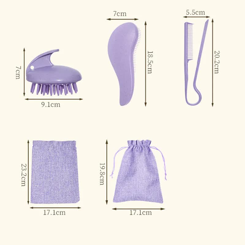 pink eco friendly wheat straw hair care set massage brush, detangling comb, and v shaped comb for all hair types