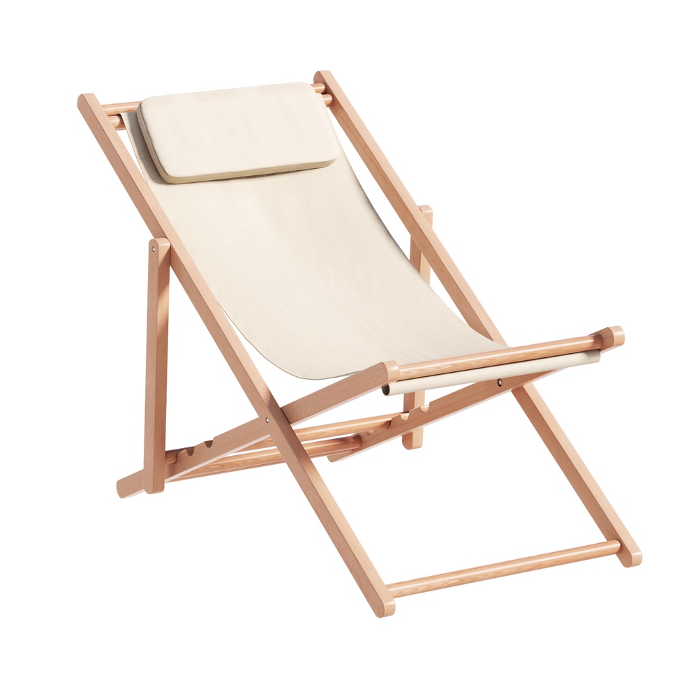 gardeon outdoor deck chair wooden sun lounge folding beach patio furniture beige