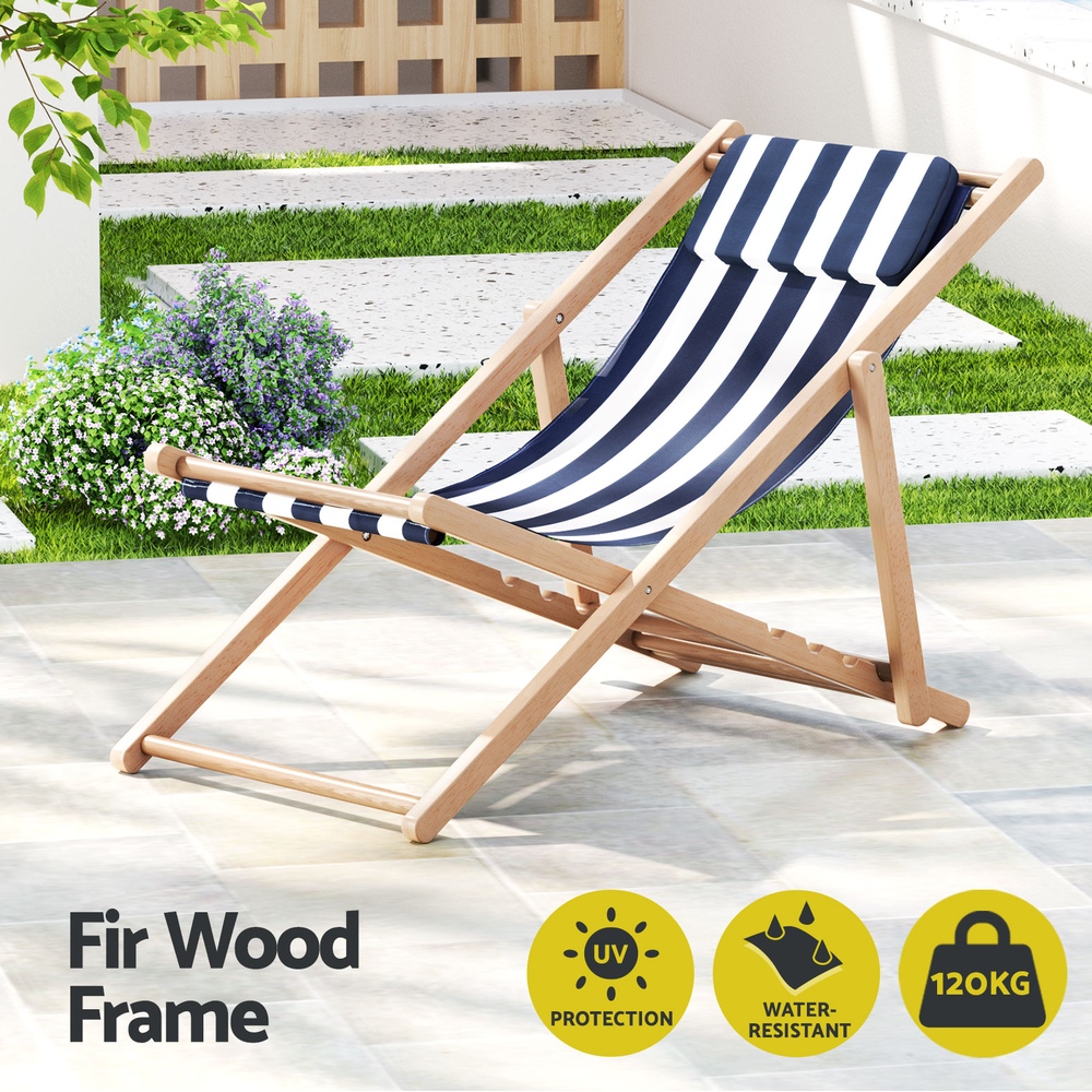 gardeon outdoor deck chair wooden sun lounge folding beach patio furniture blue