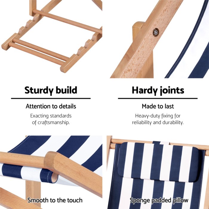 gardeon outdoor deck chair wooden sun lounge folding beach patio furniture blue