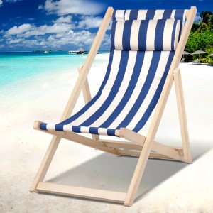 gardeon outdoor deck chair wooden sun lounge folding beach patio furniture blue
