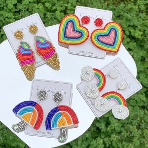 rainbow beaded umbrella & ice cream love statement earrings – boho jewelry for women & girls Rainbow Beaded Umbrella & Ice Cream Love Statement Earrings – Boho Jewelry for Women & Girls 1
