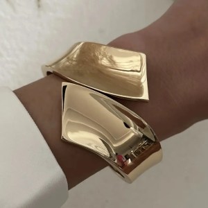diazi wide cuff bangle – punk gold/silver metal bracelet for men & women DIAZI Wide Cuff Bangle – Punk Gold/Silver Metal Bracelet for Men & Women 1