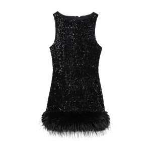 Zach Women's Sequined Feather Embellished Sleeveless Mini Dress