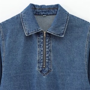zach women's casual denim shirt – long sleeve lapel top with half zipper, loose & versatile for autumn Zach Women's Casual Denim Shirt – Long Sleeve Lapel Top with Half-Zipper, Loose & Versatile for Autumn 3