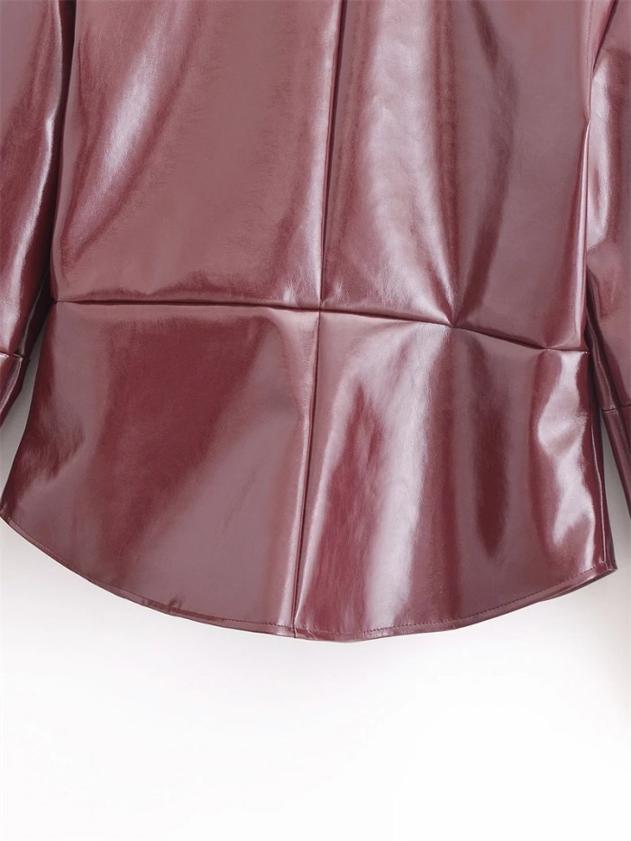 womens glossy faux leather jacket street style single breasted patchwork slim cropped shirt coat Womens Glossy Faux leather Jacket Street style Single Breasted Patchwork Slim Cropped Shirt Coat