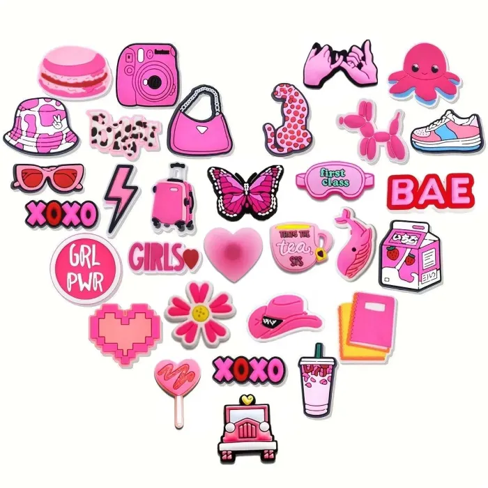 31pcs pink valentine shoe charms set – bag charm perfect gift 31pcs Pink Valentine Shoe Charms Set – Bag Charm - Perfect Gift