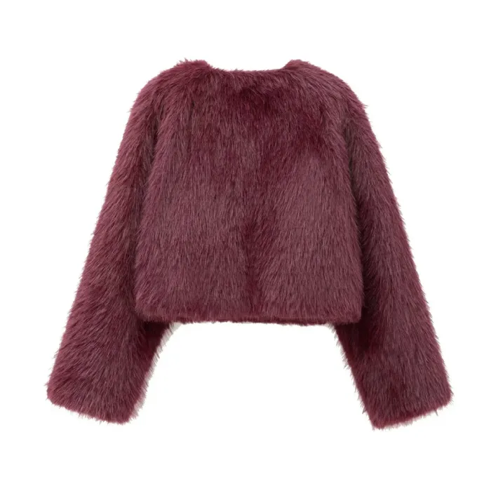 zach ailsa women's winter new collection solid color premium texture solid color round neck long sleeve fury coat fury jacket Zach Ailsa Women's Winter New Collection Solid Color Premium Texture Solid Color Round Neck Long Sleeve Fury Coat Fury Jacket