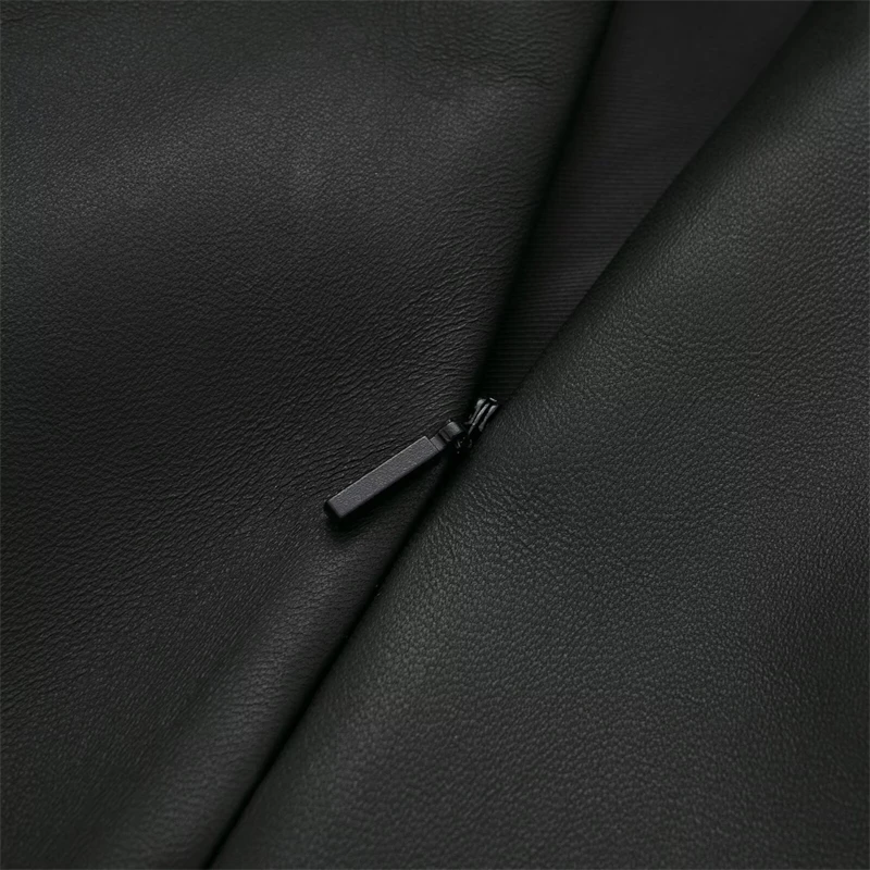Women's Black Leather-Look Mini Skirt – Street Style, High Waist, Slim A-Line with Side Zipper 2