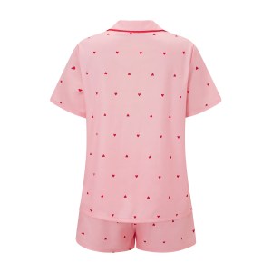 women's pink heart loungewear shortsleeve sleepwear set Women's Pink Heart Loungewear Shortsleeve Sleepwear Set 2