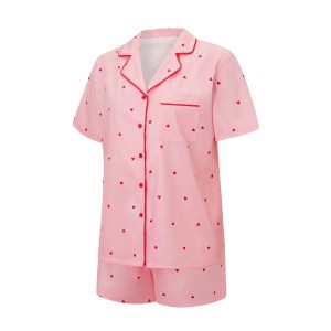 women's pink heart loungewear shortsleeve sleepwear set Women's Pink Heart Loungewear Shortsleeve Sleepwear Set 3
