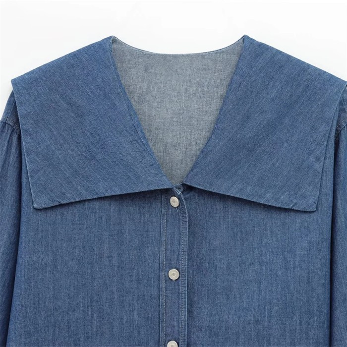 Zach Women's Lapel Long Sleeve Button-Up Denim Shirt 3