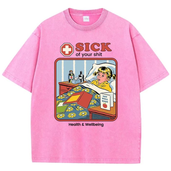 sick of you print women's washed t shirt – breathable cotton short sleeve tee for summer street fashion Sick of You Print Women's Washed T-Shirt – Breathable Cotton Short Sleeve Tee for Summer Street Fashion