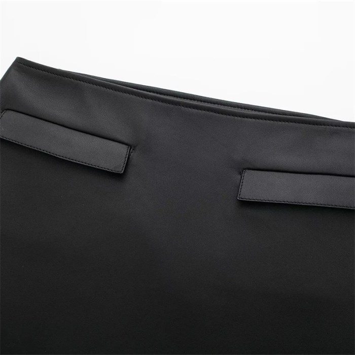 women's black leather look mini skirt – street style, high waist, slim a line with side zipper Women's Black Leather-Look Mini Skirt – Street Style, High Waist, Slim A-Line with Side Zipper 5
