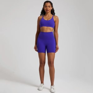 high waist shorts cross fitness bra 2pc short legging yoga set High Waist Shorts Cross Fitness Bra 2pc Short Legging Yoga Set 3