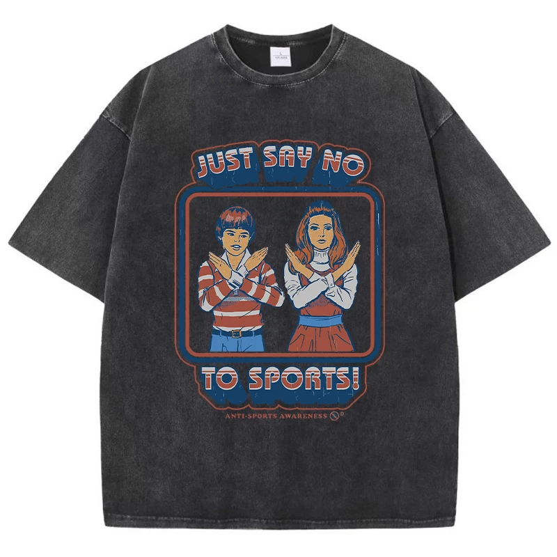 Just Say No to Sports Washed T-Shirt – Loose, Distressed Casual Tee 4