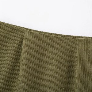 Women's Olive Green Corduroy Mini Skirt – Retro Style, Low Waist, Slim A-Line with Side Zipper and Hip Wrap Detail 2