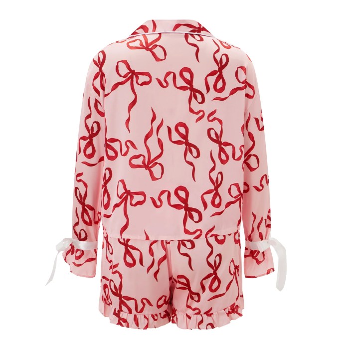 women's satin bow pajama set – long sleeve lapel button up top & shorts, 2 piece sleepwear set for cozy nights Women's Satin Bow Pajama Set – Long Sleeve Lapel Button-Up Top & Shorts, 2-Piece Sleepwear Set for Cozy Nights 3