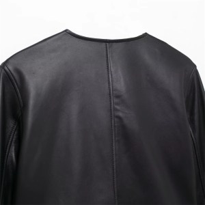 Women's Black Leather-Look Blazer – Street Style, O-Neck, Double Breasted Leather Jacket Coat Top 3