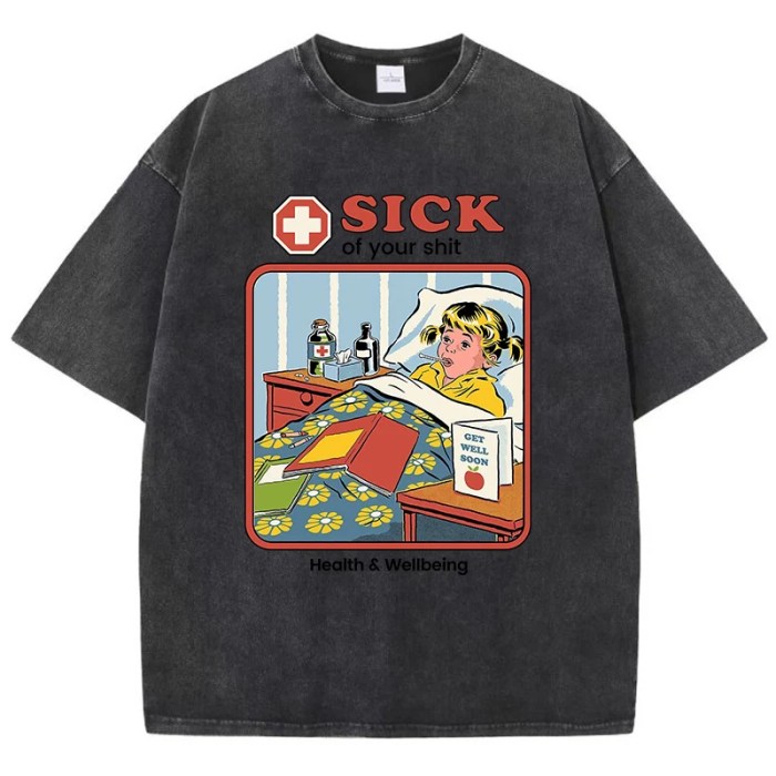 sick of you print women's washed t shirt – breathable cotton short sleeve tee for summer street fashion Sick of You Print Women's Washed T-Shirt – Breathable Cotton Short Sleeve Tee for Summer Street Fashion 4