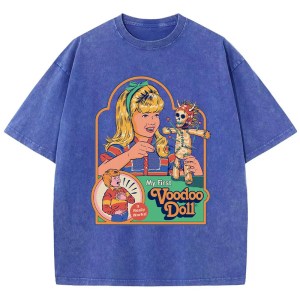 Voodoo Print Distressed Washed T-Shirt – Breathable Summer Tee for Casual Street Fashion 5