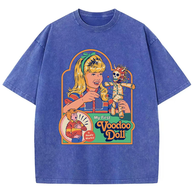 Voodoo Print Distressed Washed T-Shirt – Breathable Summer Tee for Casual Street Fashion 5