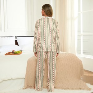 Women's Pyjama Set – Heart Button-Down Shirt & Elastic Pants, Soft 2-Piece Loungewear for Cozy Sleepwear 2