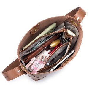 Genuine Leather Bucket Shoulder Bag Women Cowhide Luxury Crossbody Designer Tote Handbag Lipstick Phone Large-capacity 3