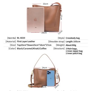 Genuine Leather Bucket Shoulder Bag Women Cowhide Luxury Crossbody Designer Tote Handbag Lipstick Phone Large-capacity 5