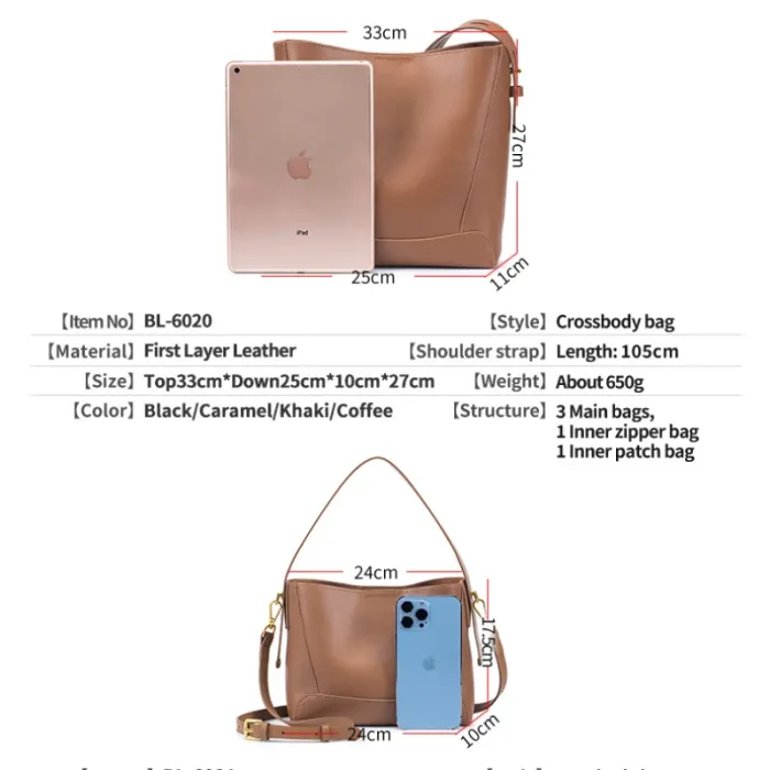 genuine leather bucket shoulder bag women cowhide luxury crossbody designer tote handbag lipstick phone large capacity Genuine Leather Bucket Shoulder Bag Women Cowhide Luxury Crossbody Designer Tote Handbag Lipstick Phone Large-capacity 5